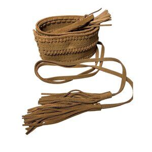 Brown Suede Fringe Belt With Lace-Up Tassels For Women S